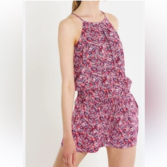 Gap Burgundy Maroon Leaf Plant Print Shorts Romper - Picture 1 of 8